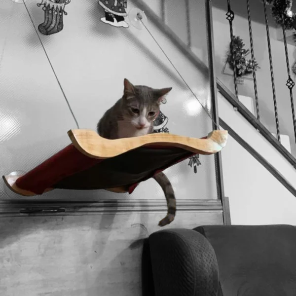 hamaca de ventana para gatos madera